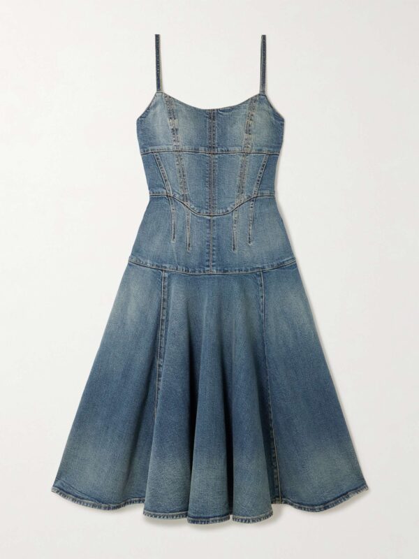 Paneled denim midi dress