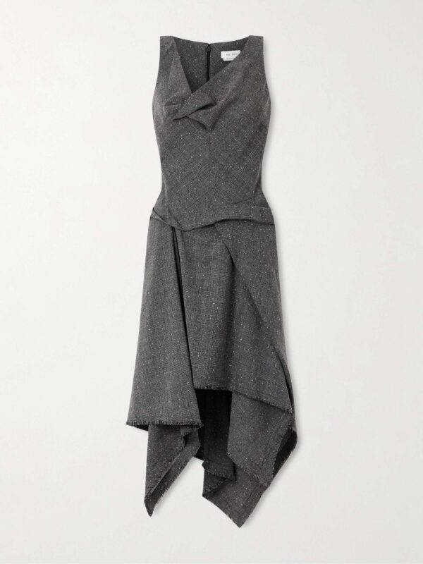 Asymmetric Prince of Wales checked wool midi dress