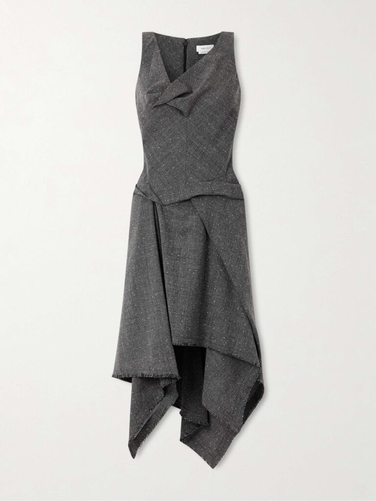Asymmetric Prince of Wales checked wool midi dress