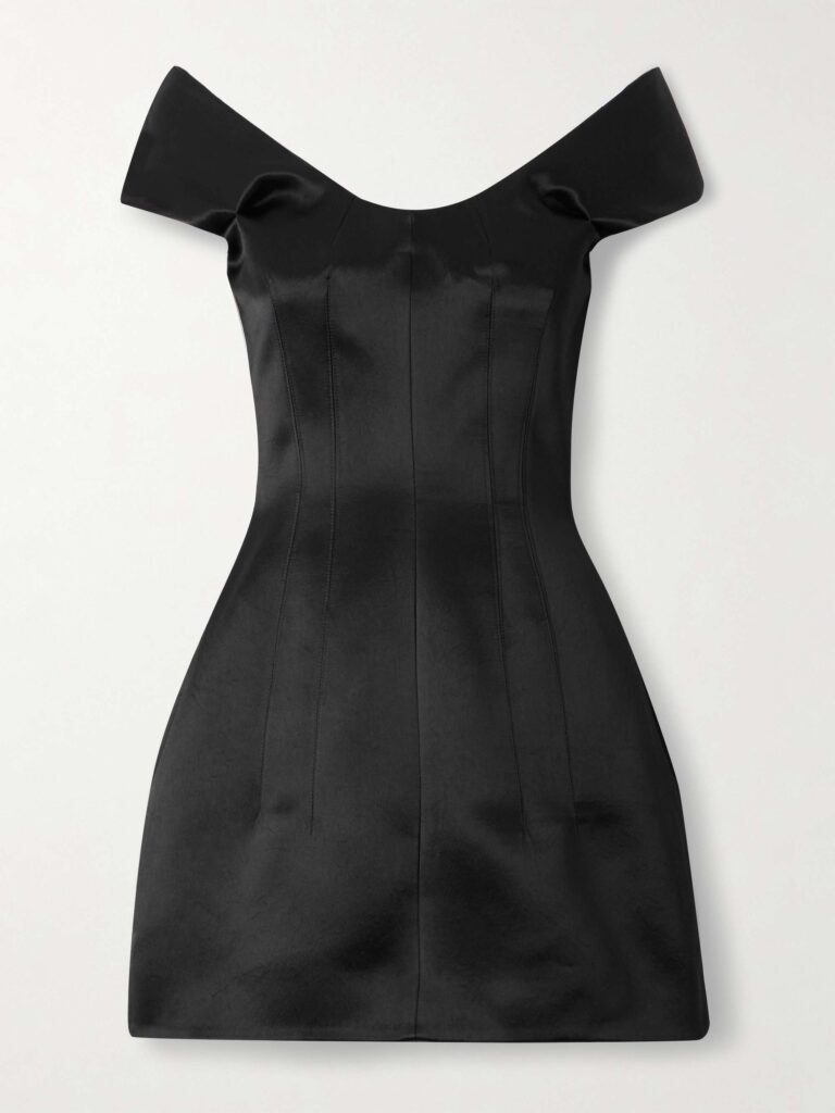 Off-the-shoulder satin mini dress