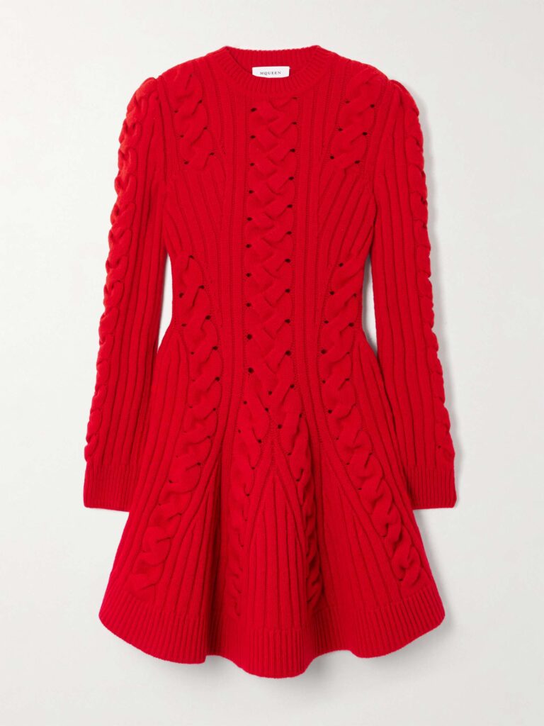 Ribbed and cable-knit wool and cashmere-blend mini dress