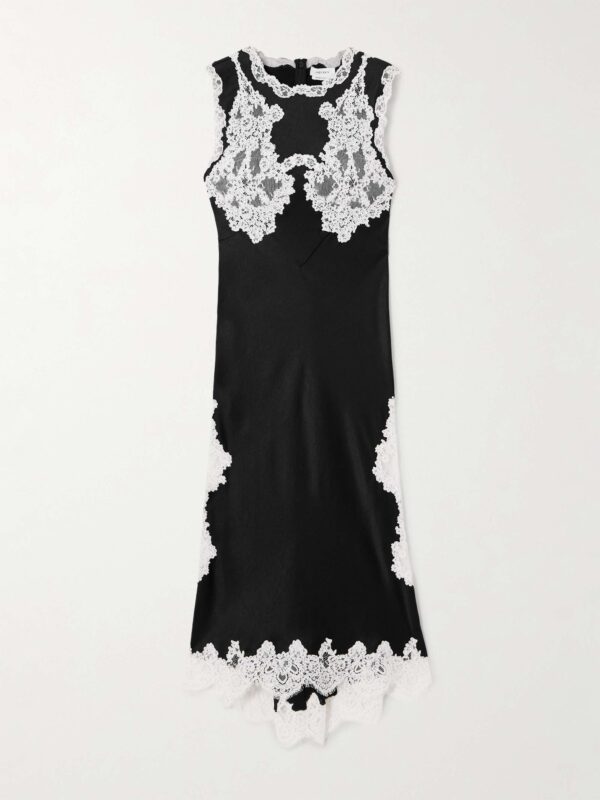 Lace-trimmed satin midi dress