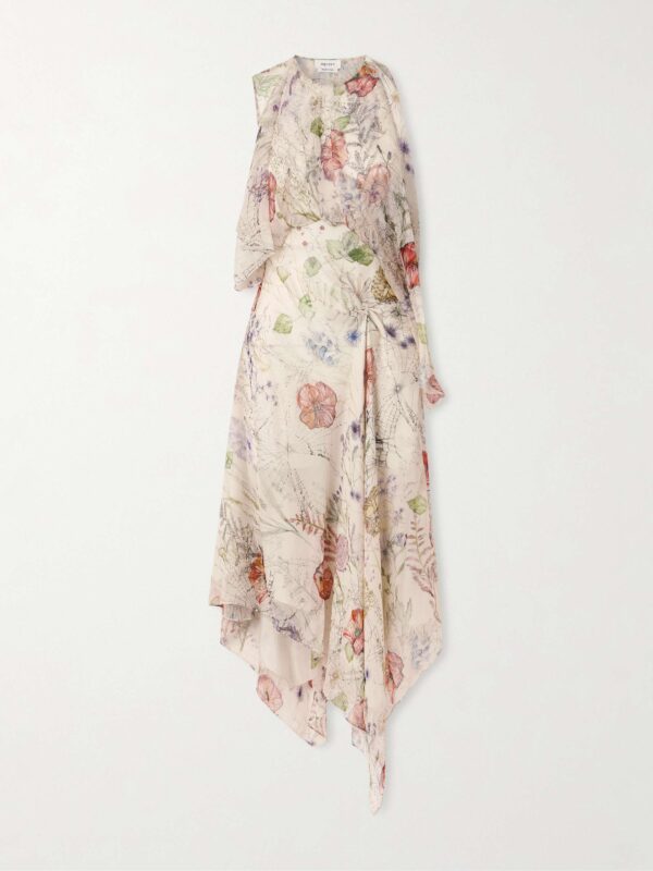 Ruffled floral-print silk-chiffon midi dress