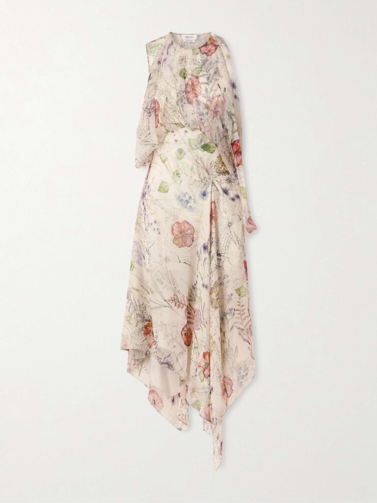 Ruffled floral-print silk-chiffon midi dress