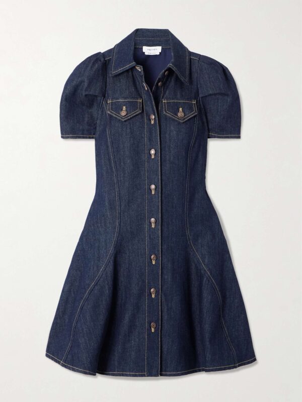 Paneled denim mini dress