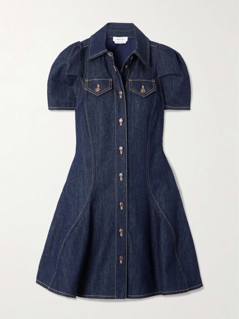 Paneled denim mini dress