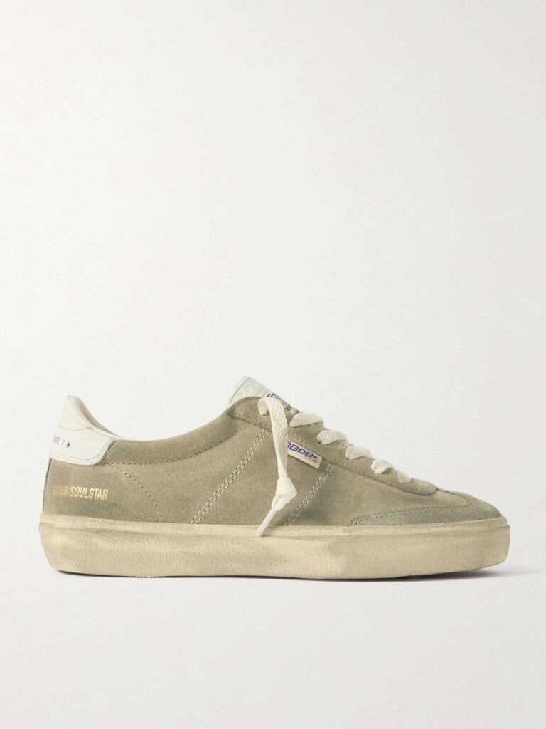 Soul-Star distressed leather-trimmed suede sneakers