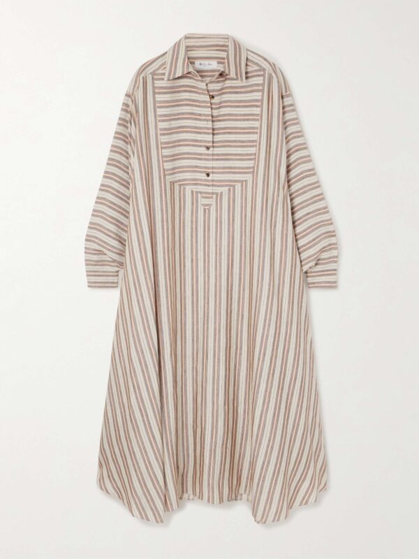 Striped printed linen and silk-blend kaftan