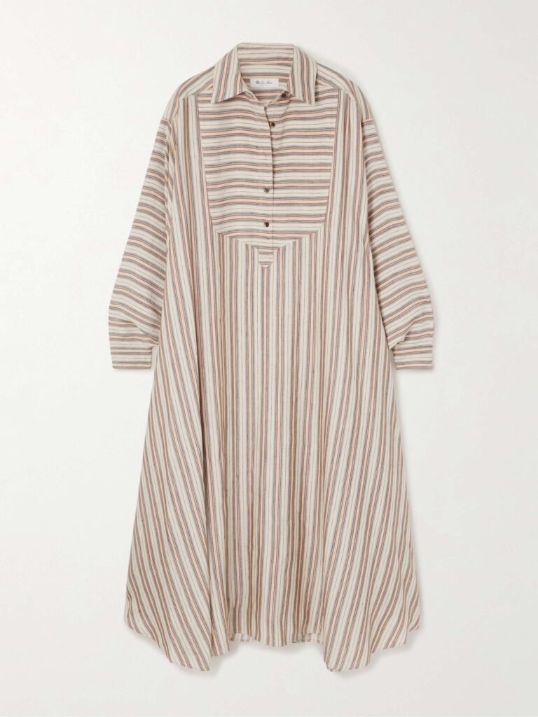 Striped printed linen and silk-blend kaftan