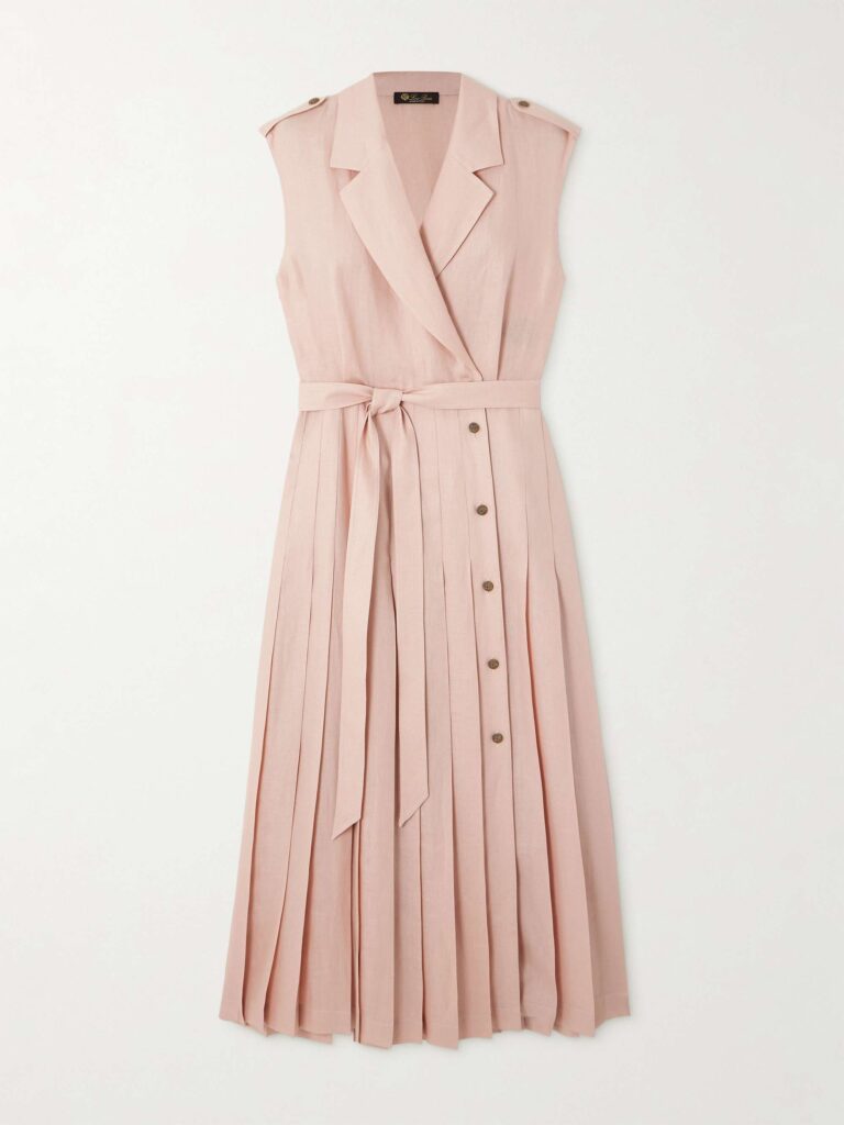 Bryce belted pleated linen midi wrap dress