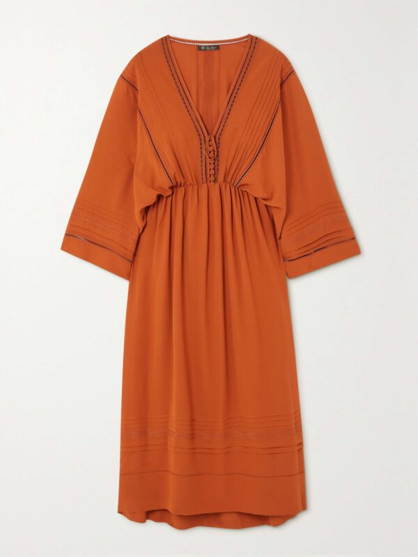 Henrietta embroidered silk crepe de chine midi dress