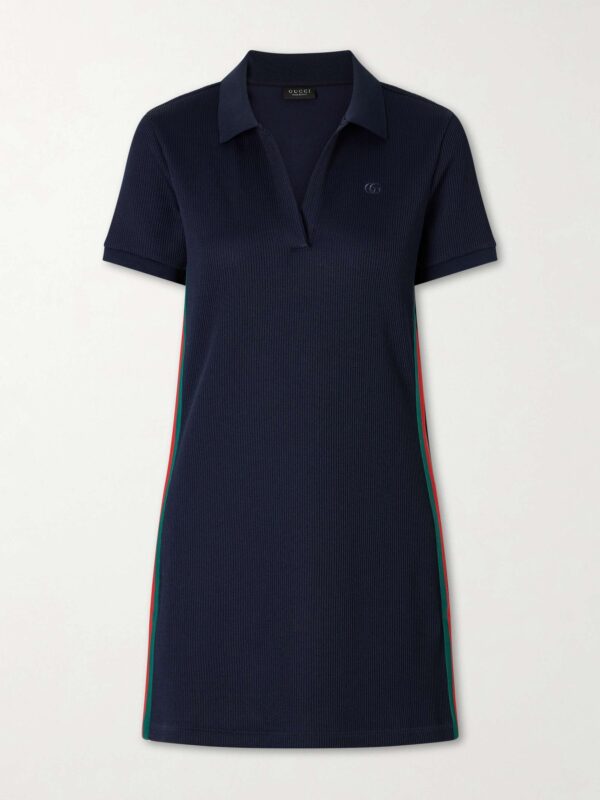 Double G-embossed Webbing-trimmed ribbed jersey mini dress