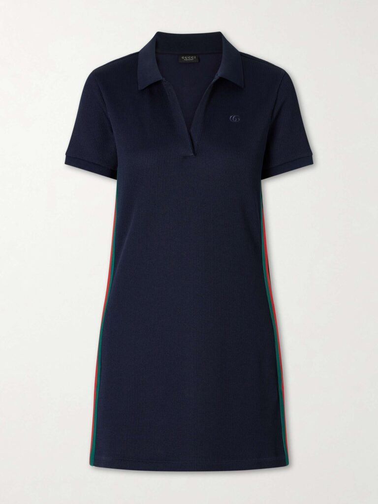 Double G-embossed Webbing-trimmed ribbed jersey mini dress