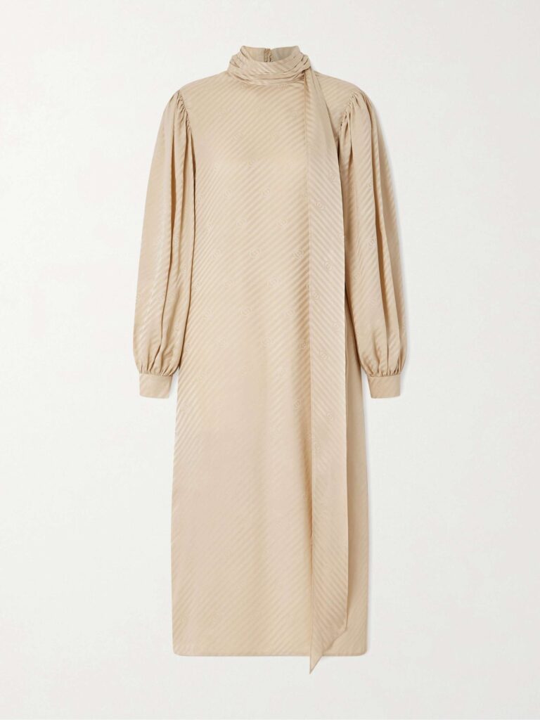 Tie-detailed silk-jacquard midi dress