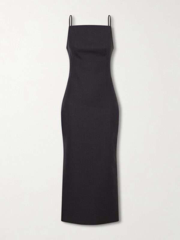 Sliced Kickback grain de poudre wool midi dress