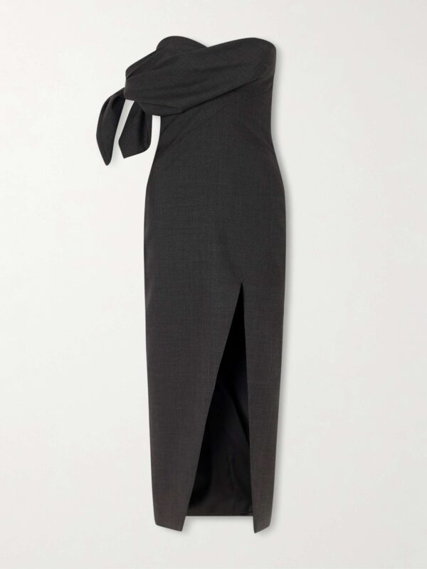 Bow-detailed wool midi dress