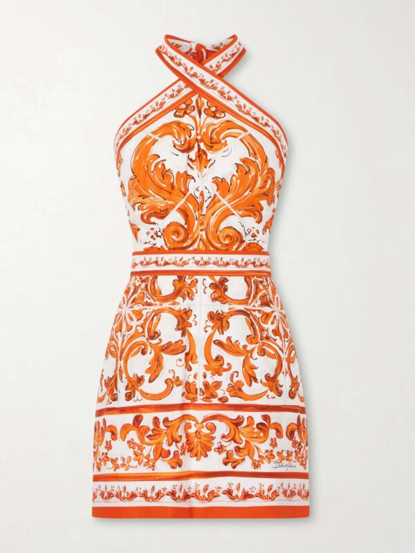 Printed cotton-poplin mini dress