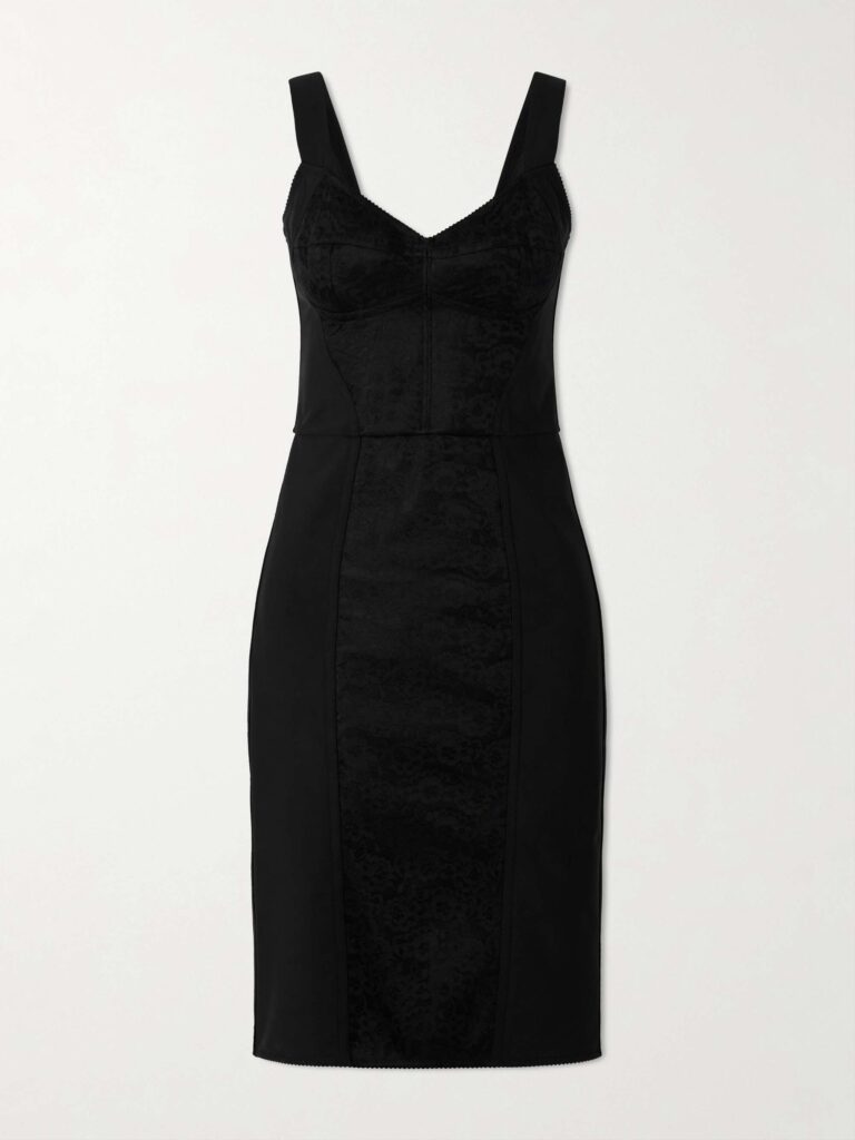 Lace-paneled jersey midi dress