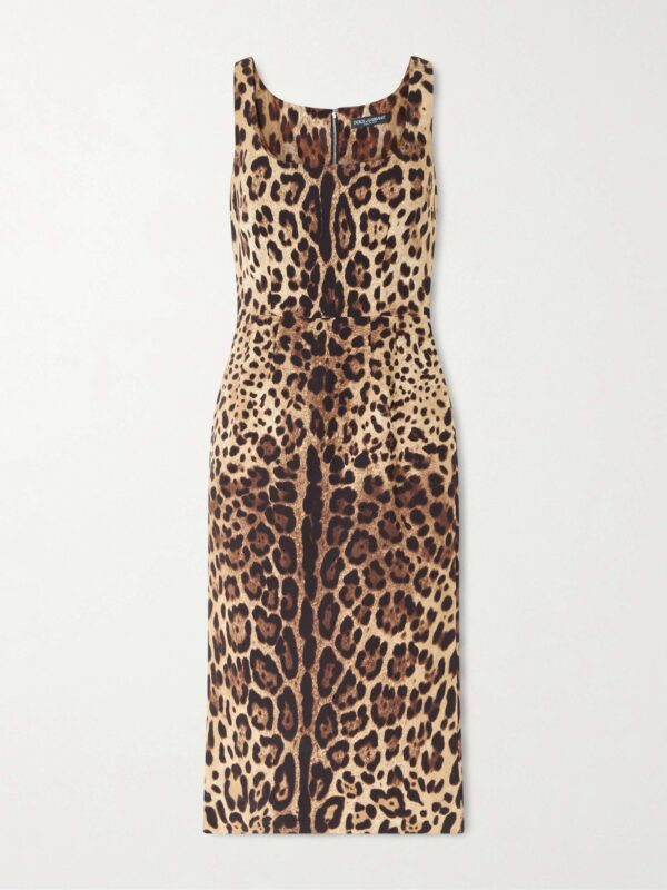 Leopard-print silk-blend satin midi dress