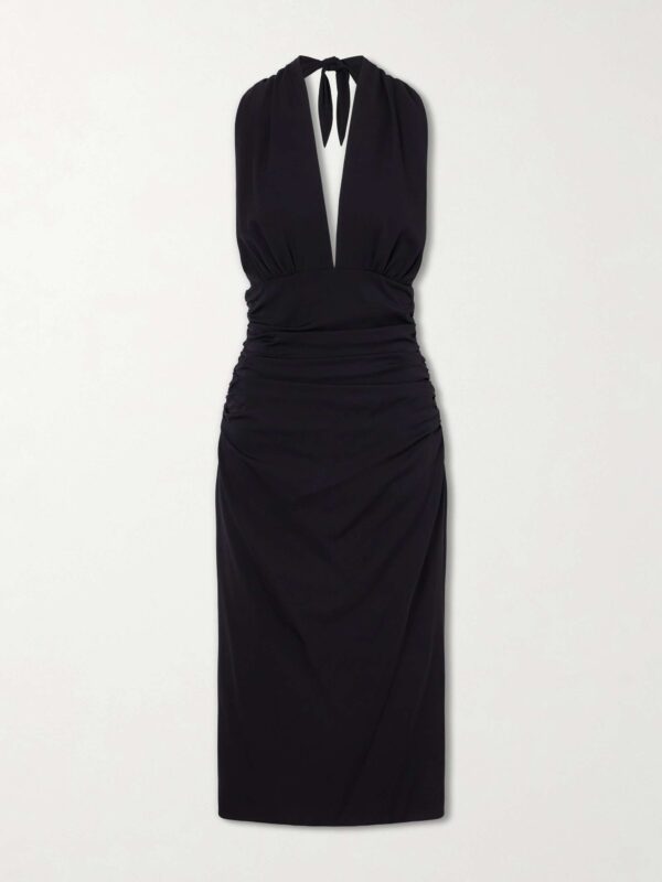 Halterneck backless silk-blend midi dress