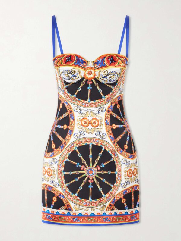 Caretto-print satin mini dress