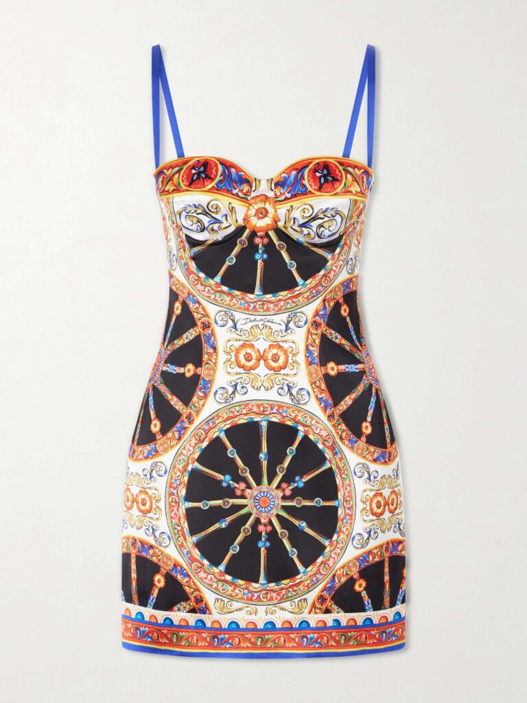 Caretto-print satin mini dress