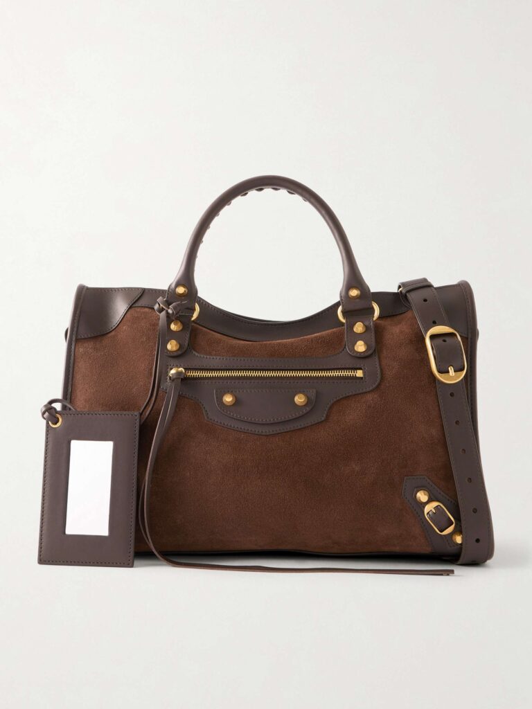 Le City studded leather-trimmed suede shoulder bag