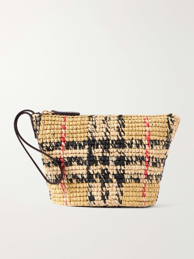 Margate leather-trimmed woven raffia clutch bag
