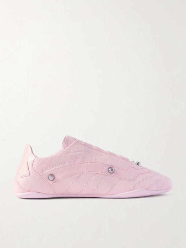City studded crinkled-leather sneakers