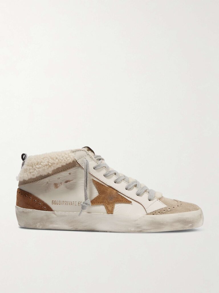 Mid Star distressed leather, suede and shearling sneakers