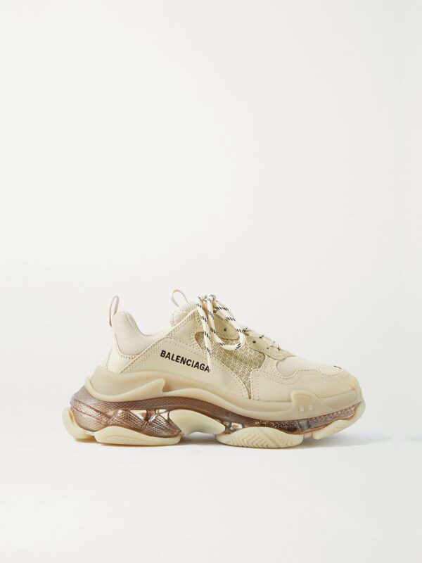 Triple S Clear Sole logo-embroidered faux leather and mesh sneakers