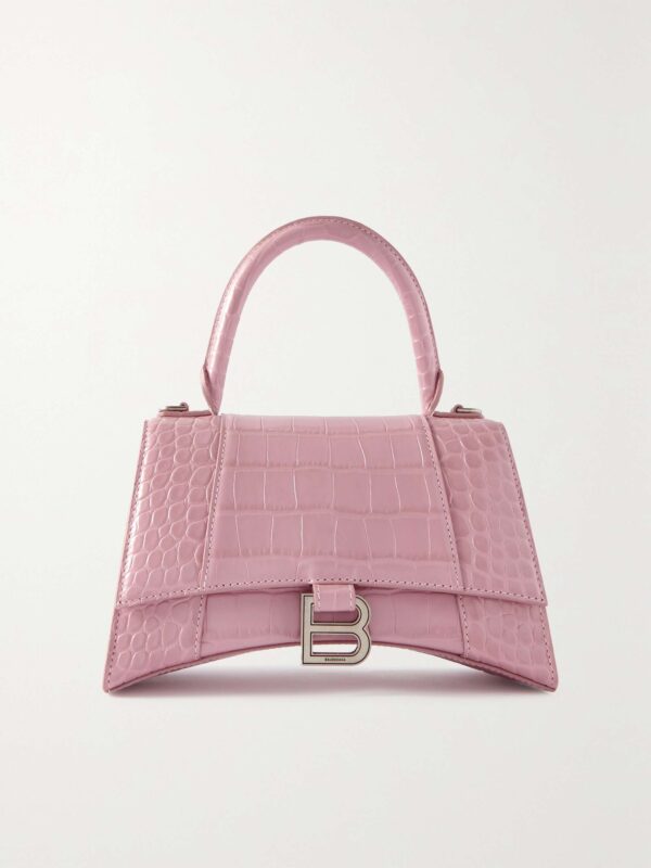 Hourglass small croc-effect leather tote