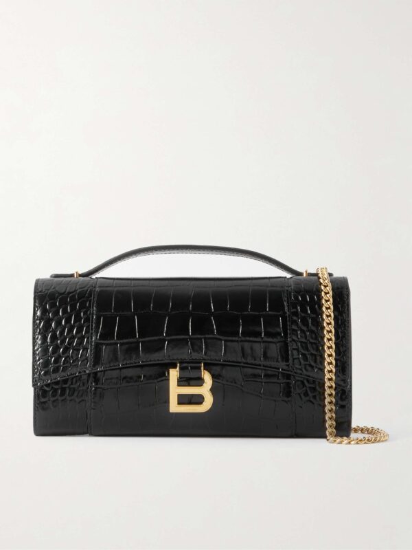 Hourglass croc-effect patent-leather shoulder bag