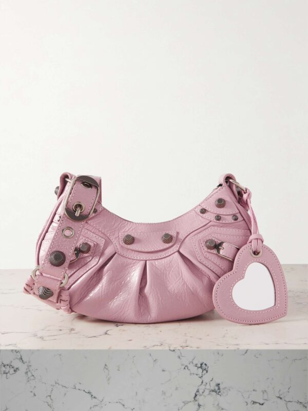 Le Cagole XS studded crinkled-leather shoulder bag