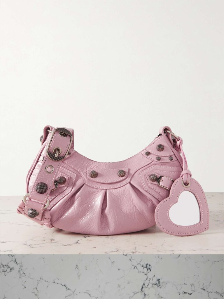 Le Cagole XS studded crinkled-leather shoulder bag