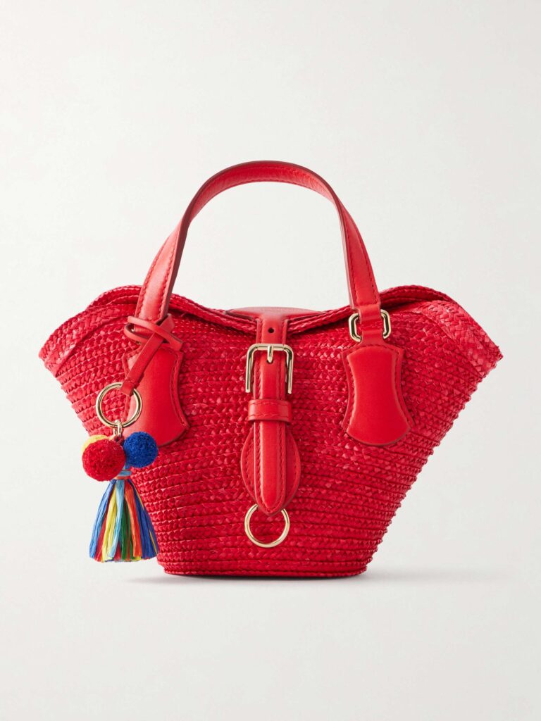 Coffa Capri mini embellished leather-trimmed raffia tote