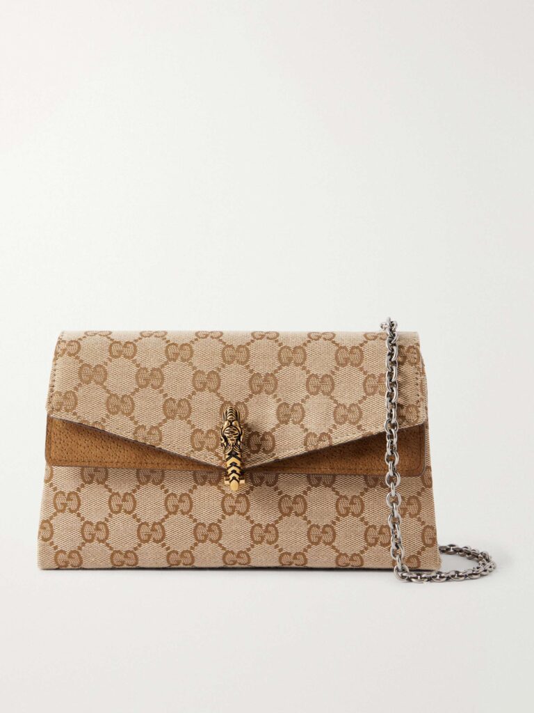 Dionysus logo-jacquard leather-trimmed canvas shoulder bag