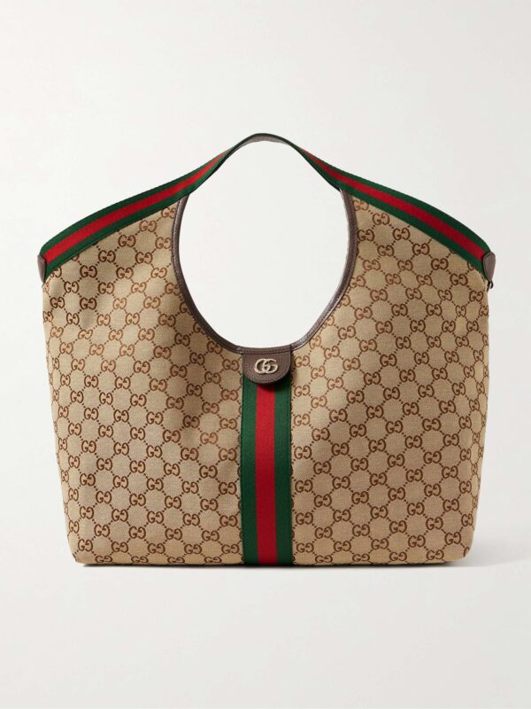 Giglio large leather-trimmed canvas-jacquard tote