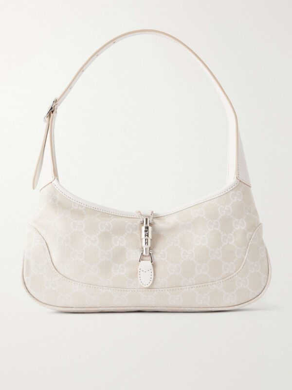 Jackie 1961 logo-jacquard leather-trimmed canvas shoulder bag