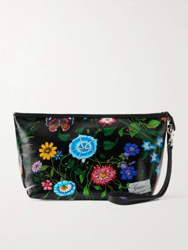 Floral-print leather shoulder bag