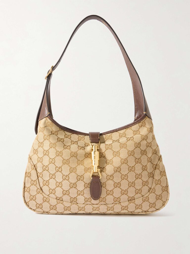 Jackie 1961 medium leather-trimmed canvas-jacquard shoulder bag