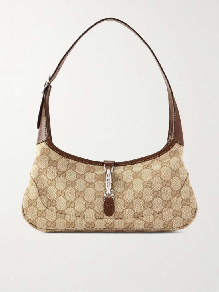 Jackie 1961 Slim Small leather-trimmed canvas-jacquard shoulder bag
