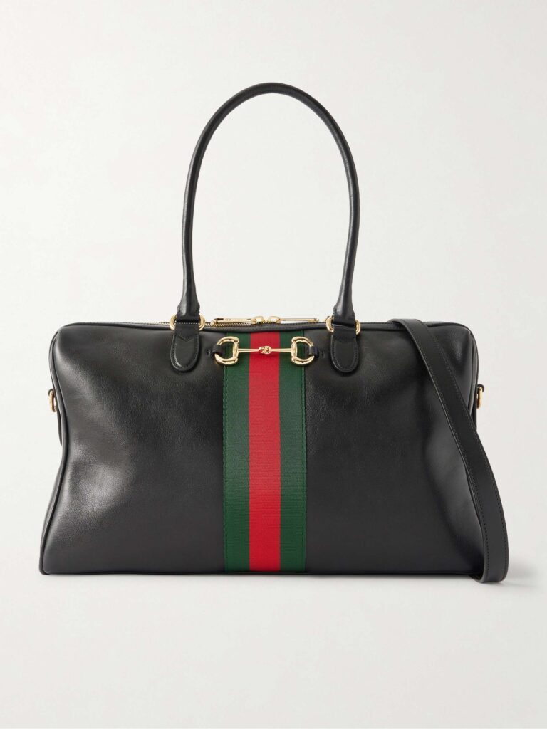 Borsetto large webbing-trimmed textured-leather shoulder bag