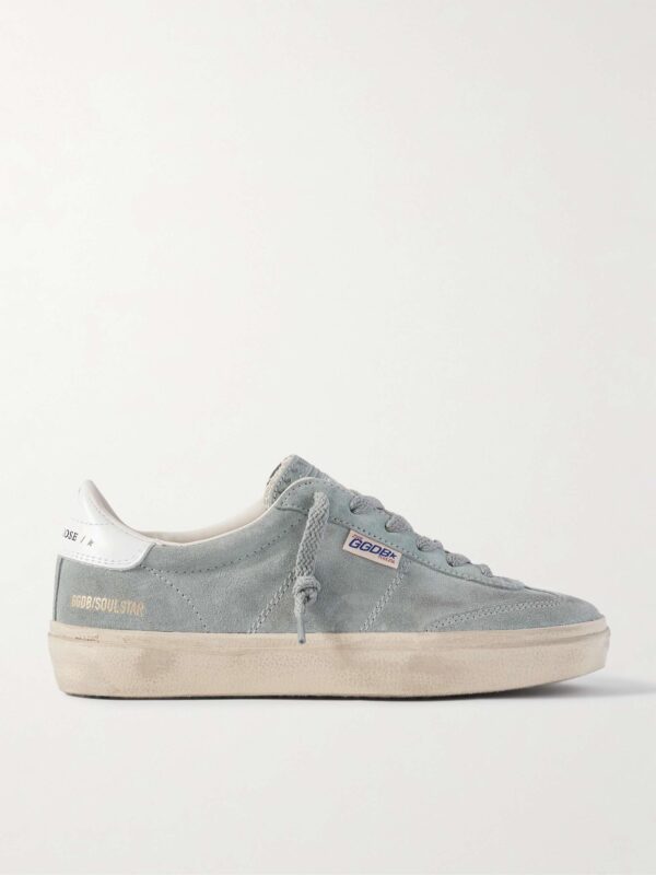 Soul-Star distressed leather-trimmed suede sneakers