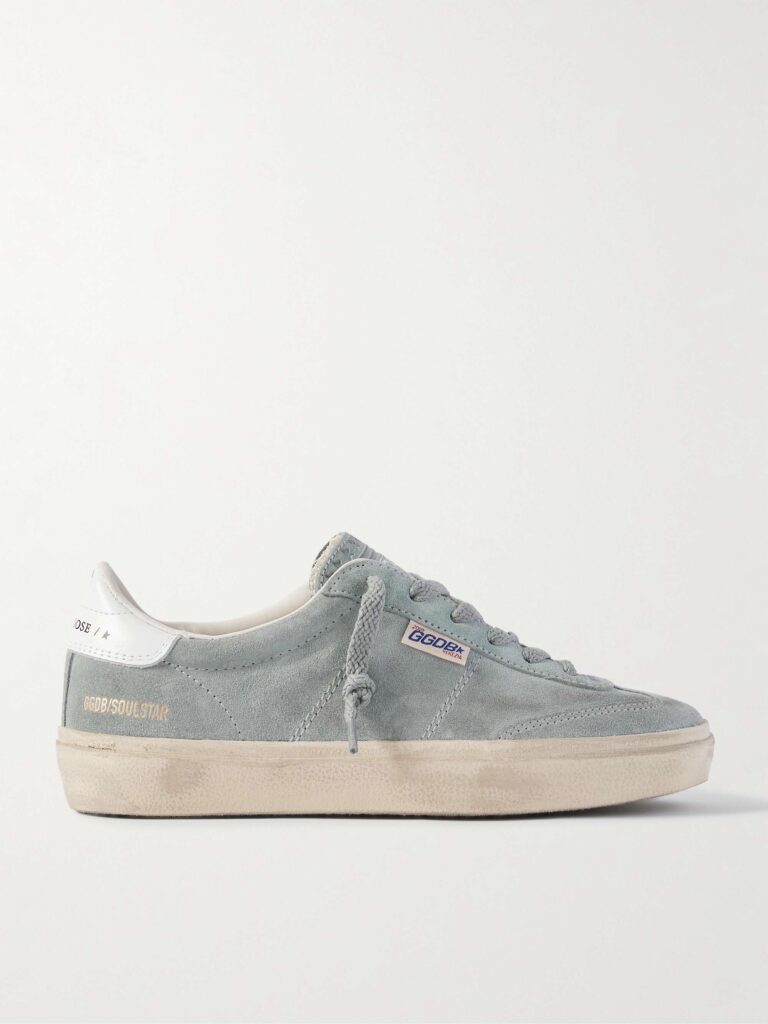 Soul-Star distressed leather-trimmed suede sneakers