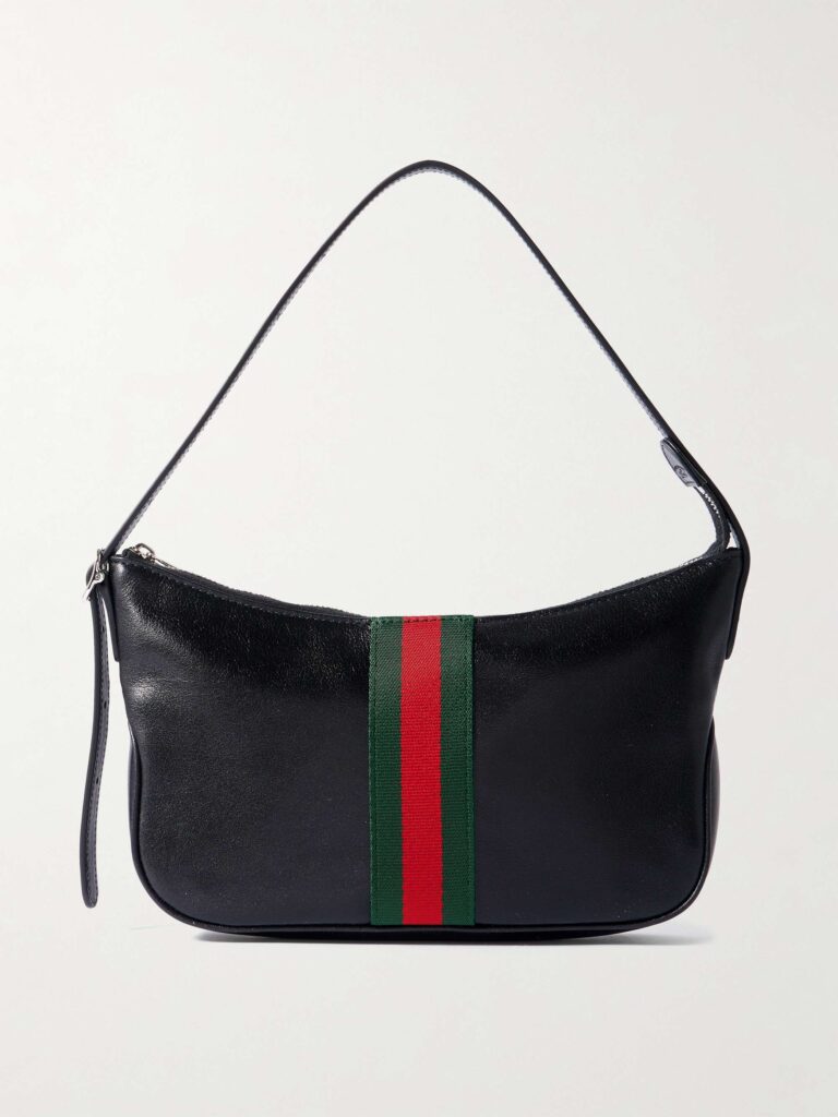 Lunetta leather-trimmed canvas-jacquard shoulder bag