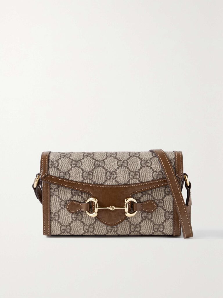 Horsebit 1955 leather-trimmed printed coated-canvas shoulder bag