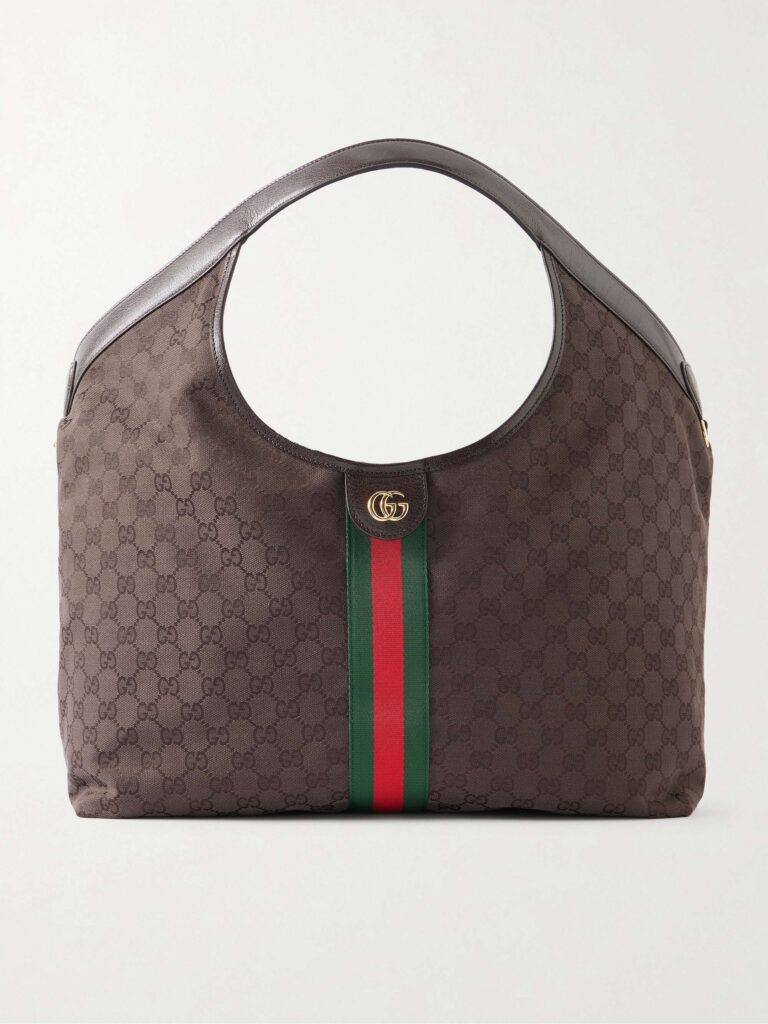 Giglio leather-trimmed canvas-jacquard tote