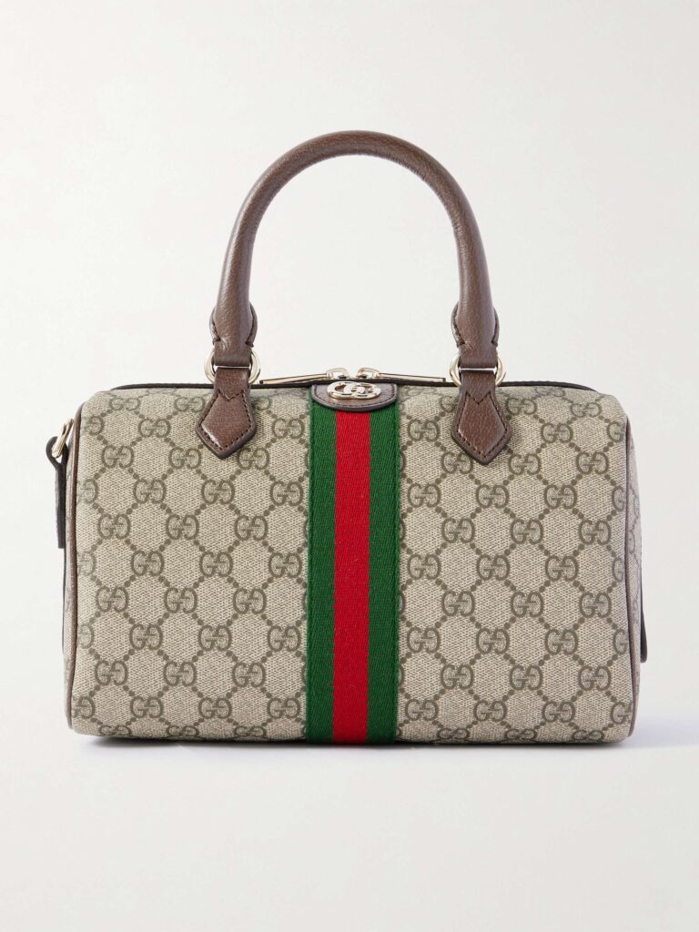 Ophidia textured leather and webbing-trimmed printed coated-canvas tote