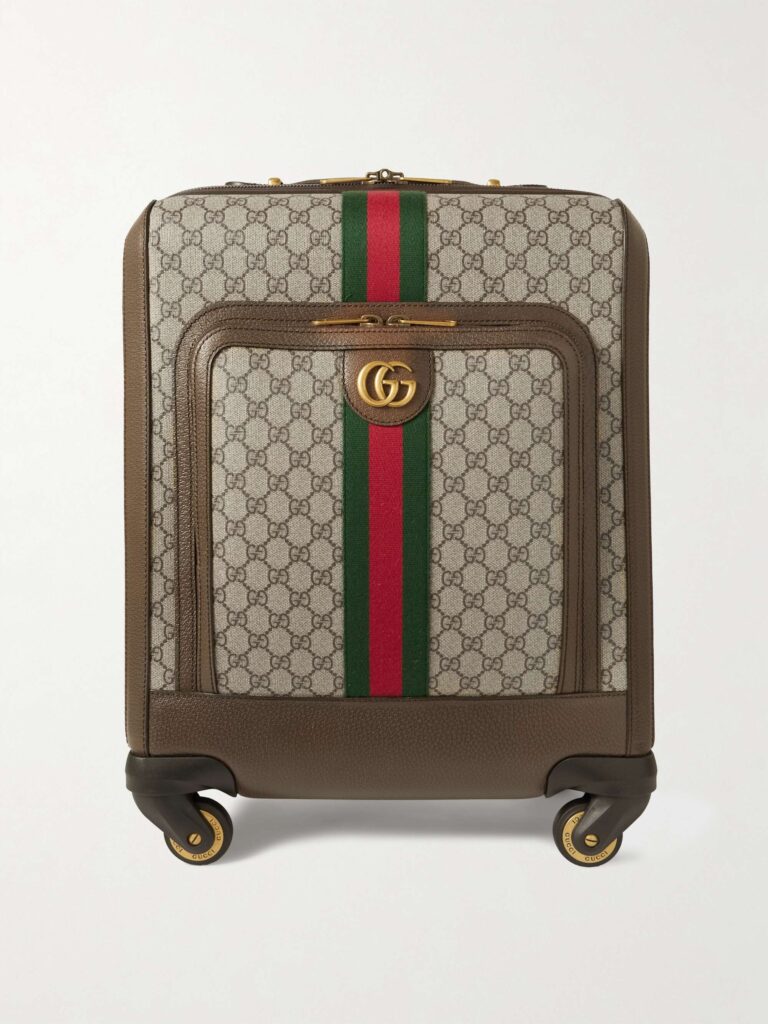 Savoy leather-trimmed printed coated-canvas suitcase